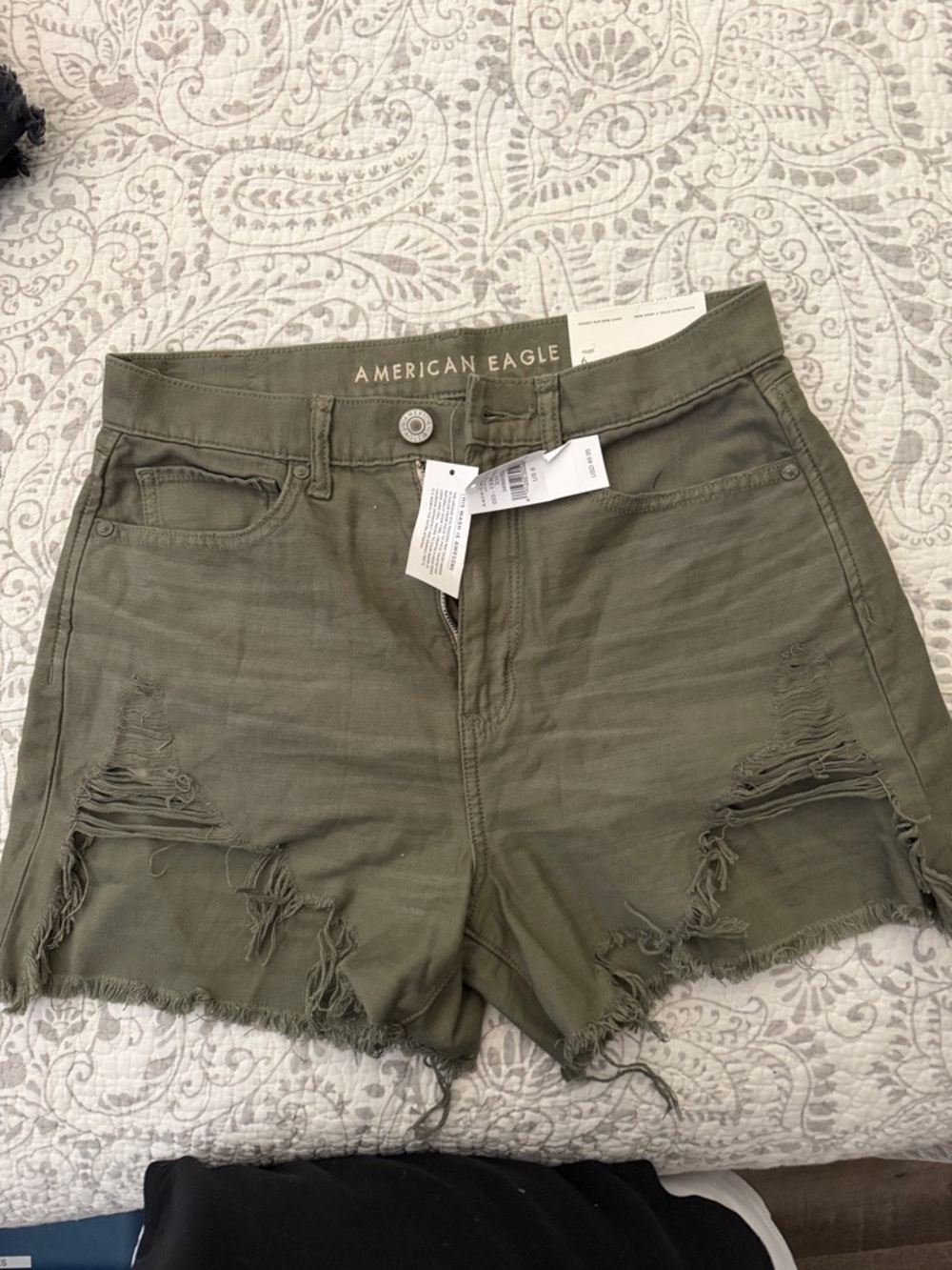 American Eagle Outfitters Olive High-Rise Distressed Women's Shorts